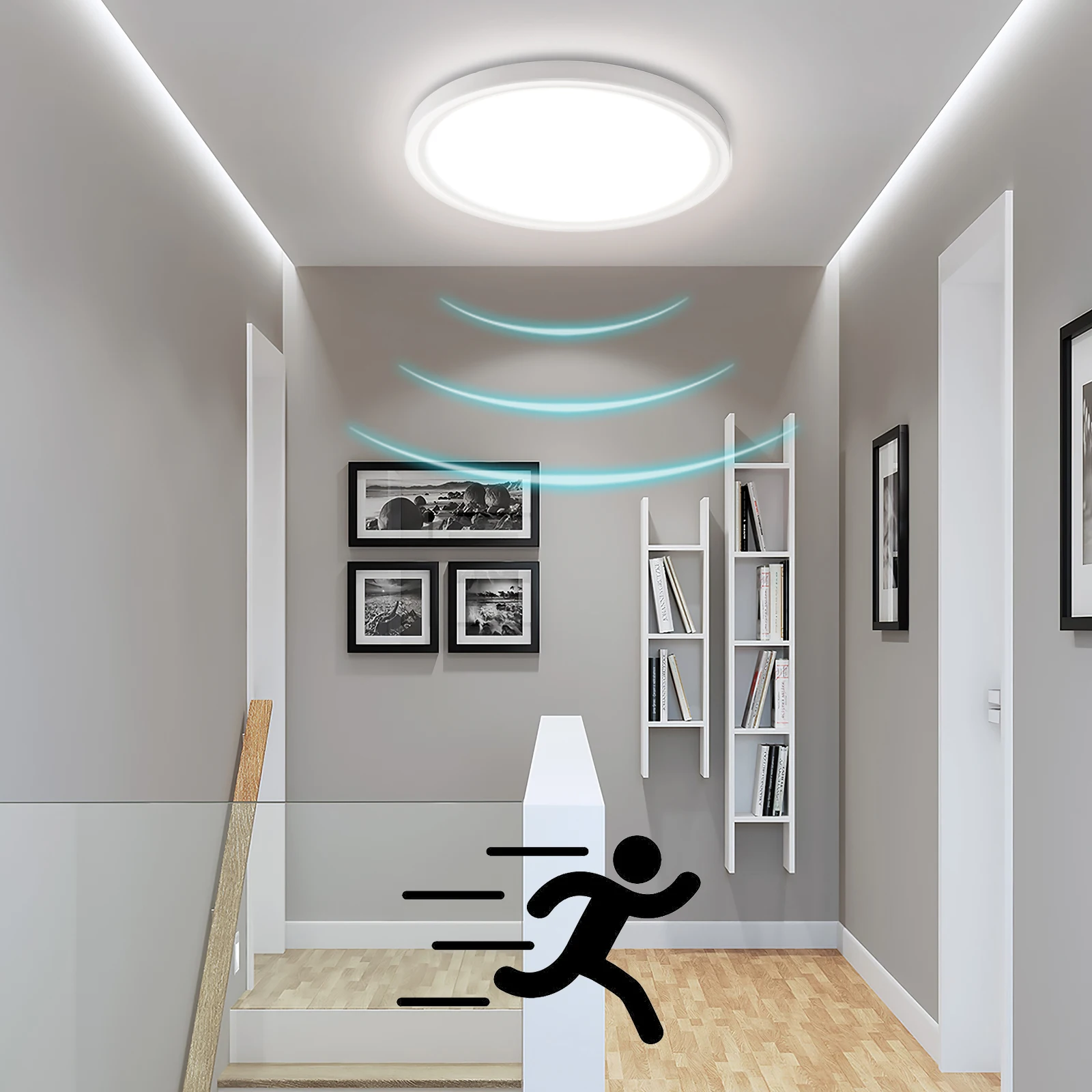 18W LED Ceiling Light with Radar Motion Sensor, 4000K Ultra Slim, Round Wall Light for Hallway, Staircase, Kitchen, Balcony