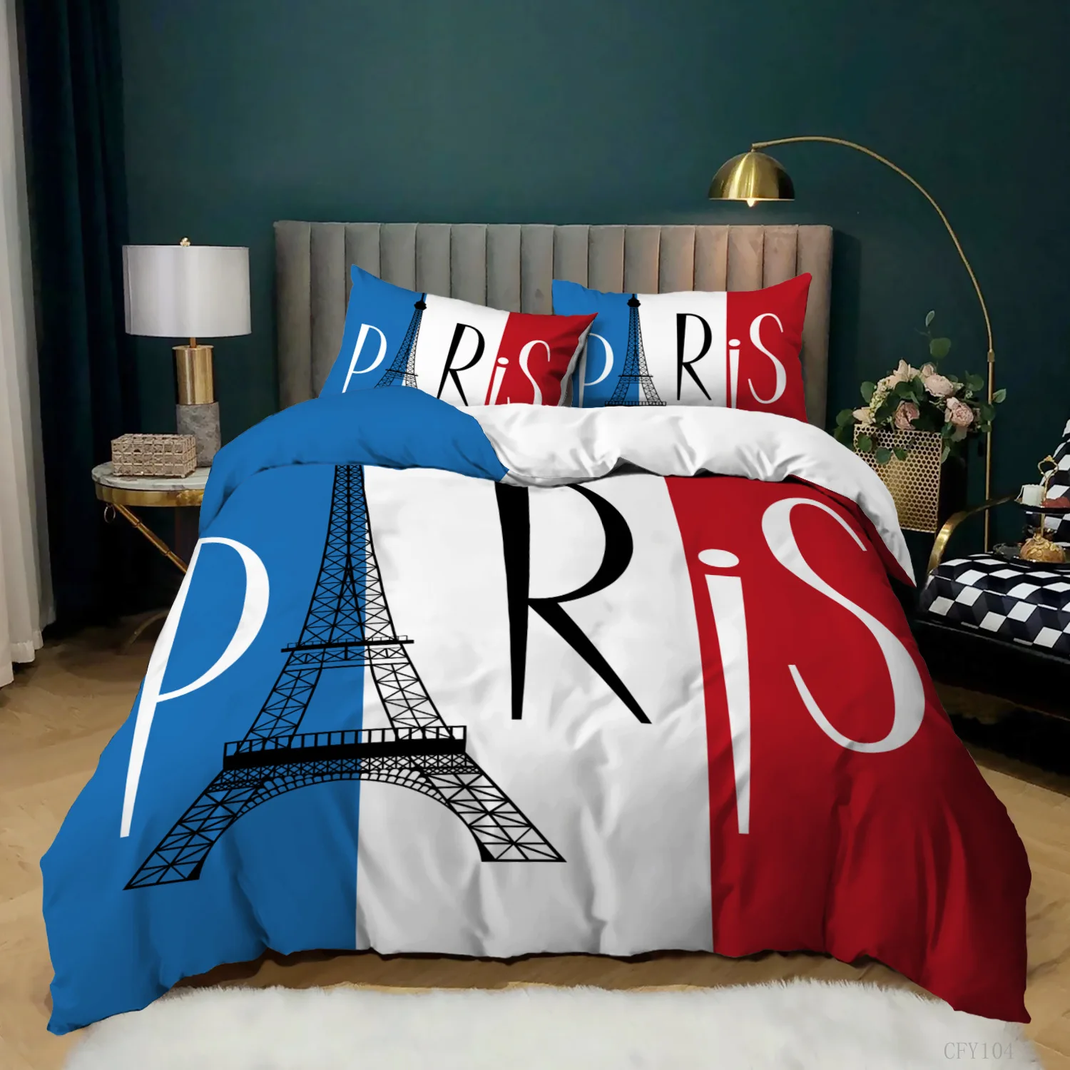 

Eiffel Tower Duvet Cover Set Girls Paris Theme Bedding Set for Kids Teens Women Bedroom Decor Queen/King Size Comforter Cover