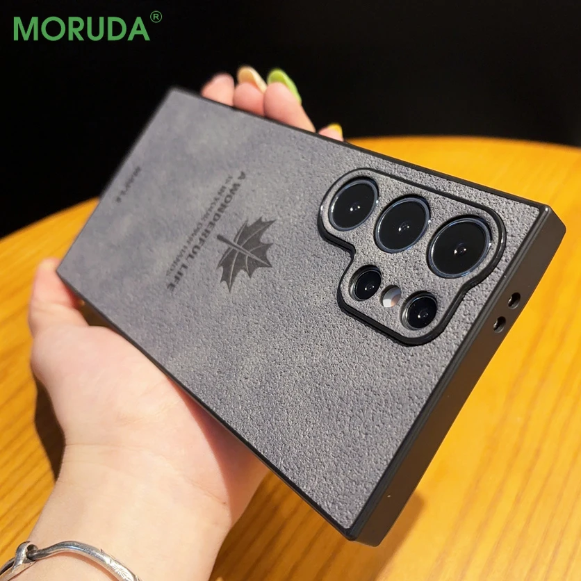 Elegant Maple Leaves Leather Phone Case with Slim Shockproof Design and Lens Protection