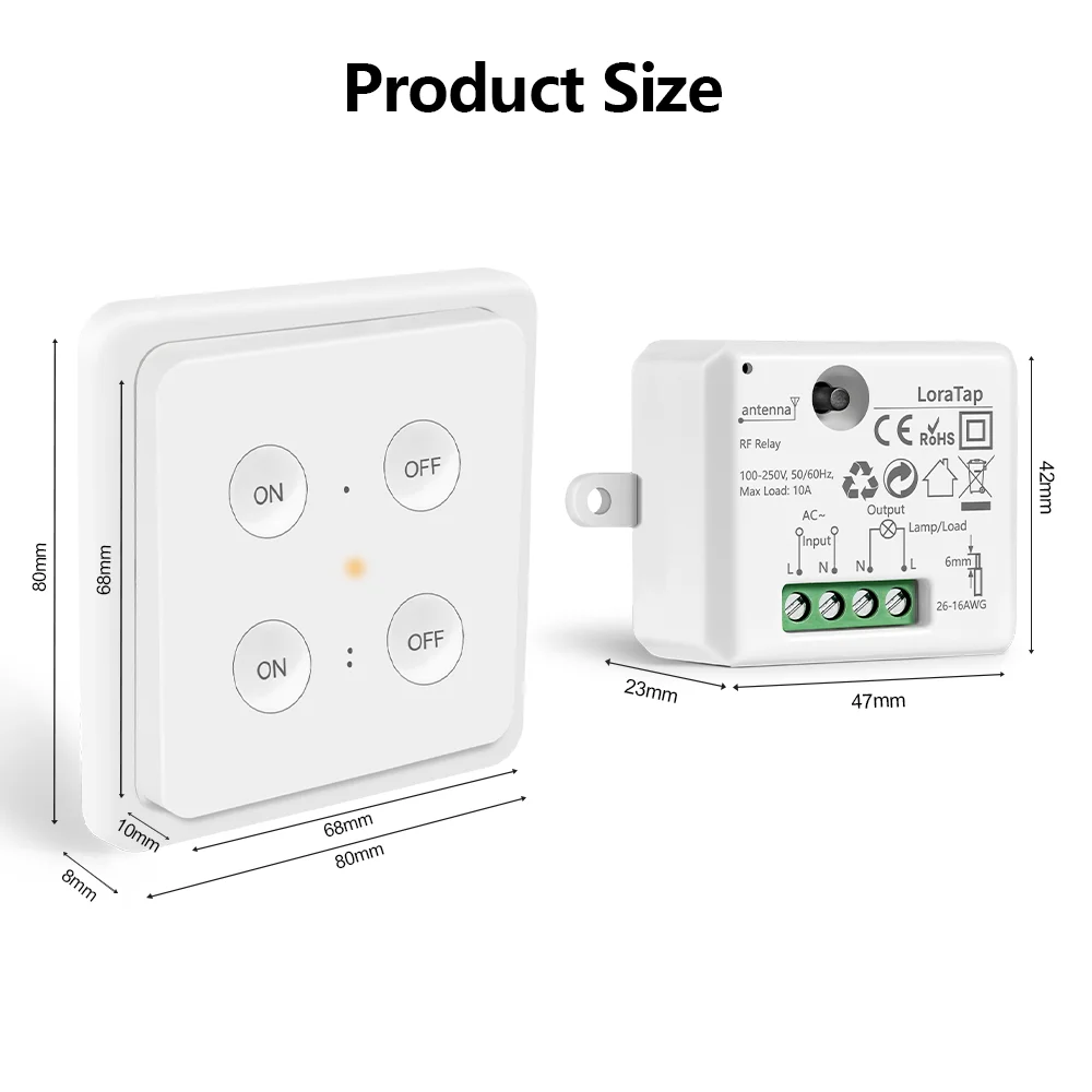 Remote Control Wireless Light Switch with Tiny Relay Module 2500W Magnetic  Wall Switch or Be Portable 200m Range Easy to Install