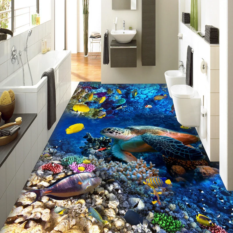 Custom Photo Wall Paper 3D Turtles Tropical Fish Coral 3D Floor Tiles Paintings Murals Kids Bedroom Living Room Vinyl Wallpapers