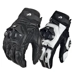 Genuine Leather Motorcycle Gloves black Racing Leather Motorbike White Road Racing Team Glove Touch Screen Men Summer Winter