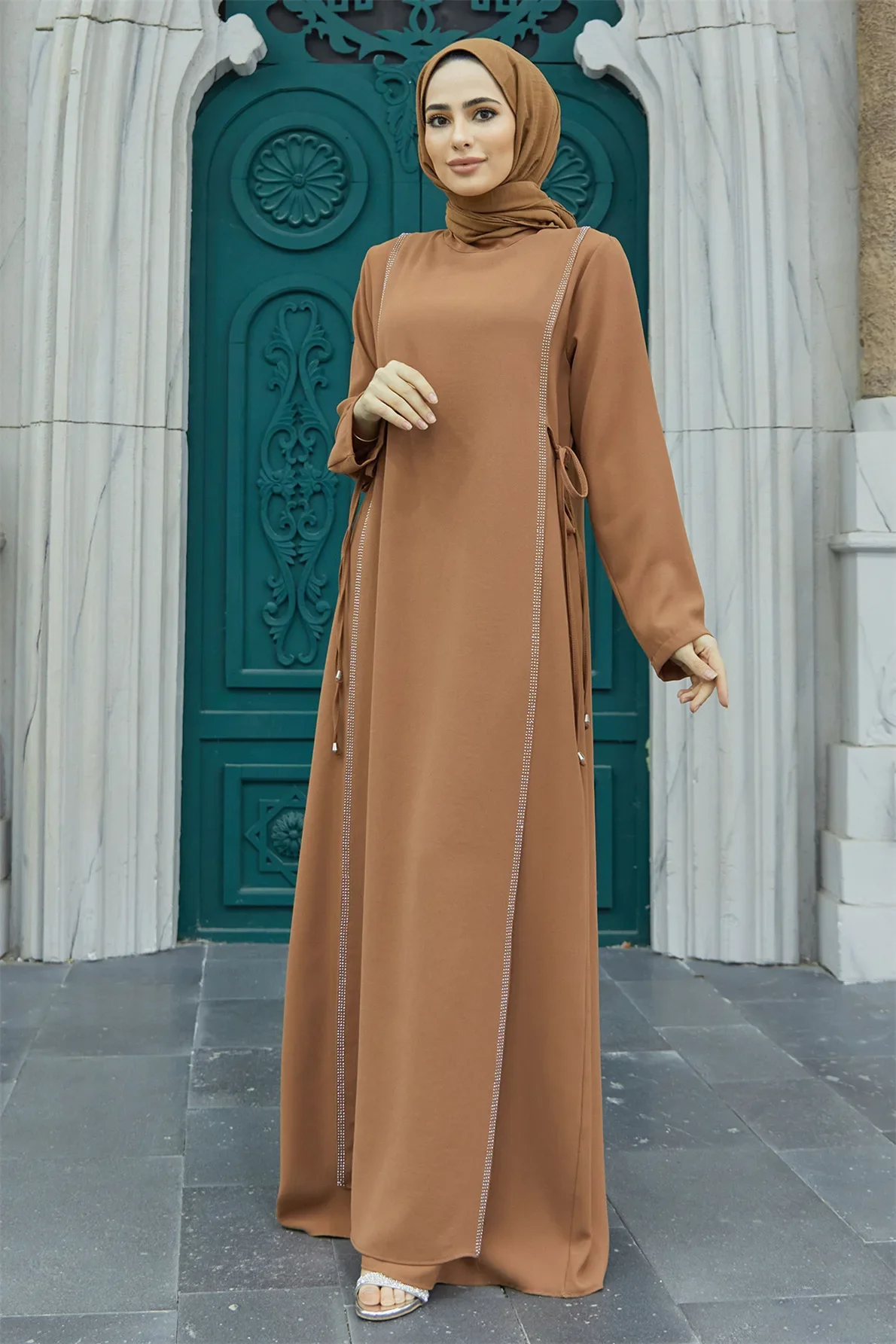 Sf3ac9d82ba8f41749d9f7cb9c8b2087bk Eid Muslim Dress Women Abaya Kimono Kaftan Beading Hijab Dresses Jilbab Dubai Robe Khimar Dubai Islam Clothes Kebaya Abayas Mallzona