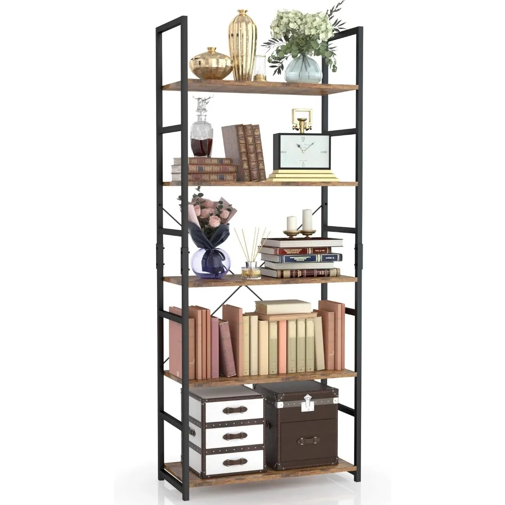 

Tall Bookcase Shelf Storage Organizer Modern Book Shelf for Bedroom Living Room and Home Office Vintage 5 Tier Bookshelf