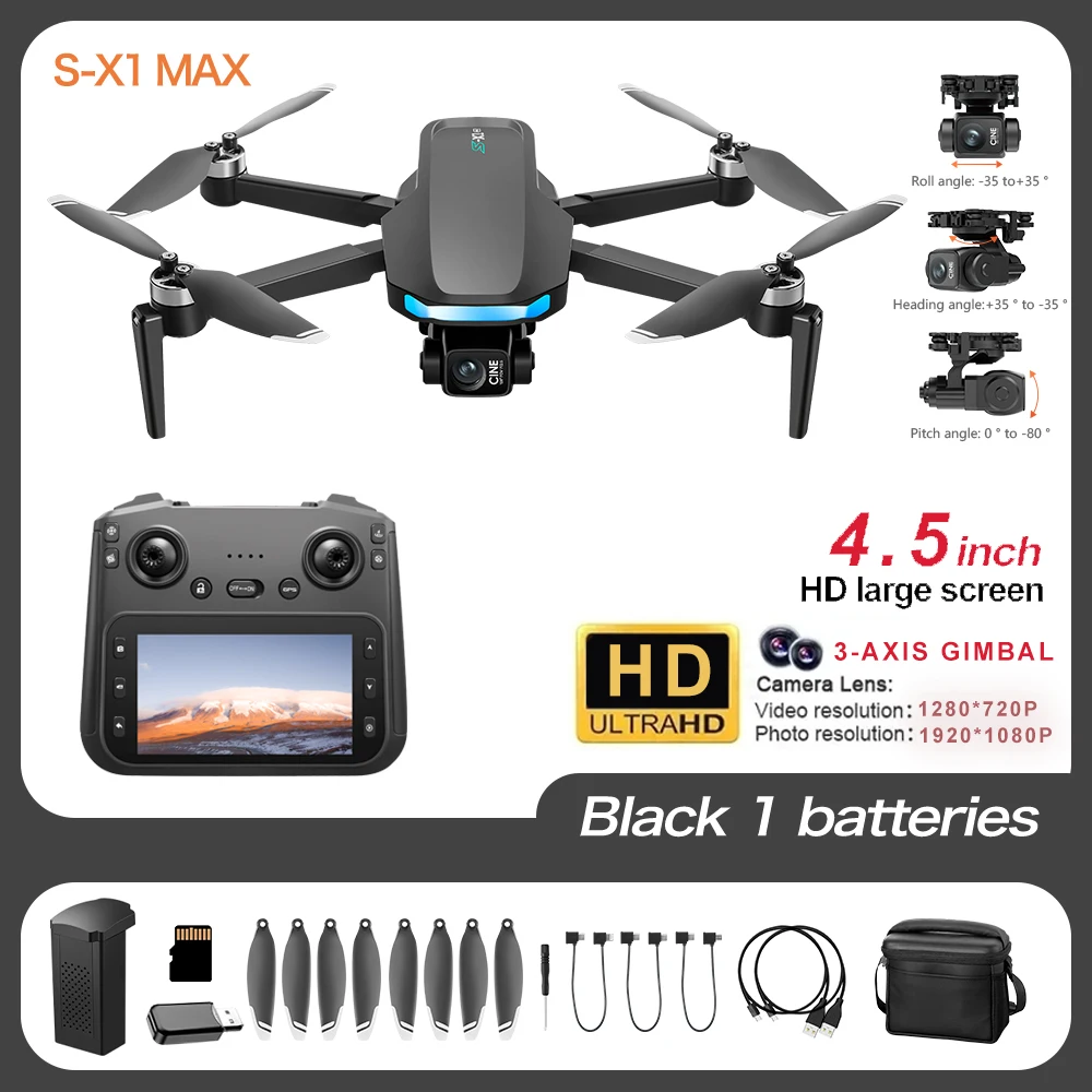 Télécommande du Drone Selfie Poche X-S1 MAX GPS avec écran intégré, mains en action