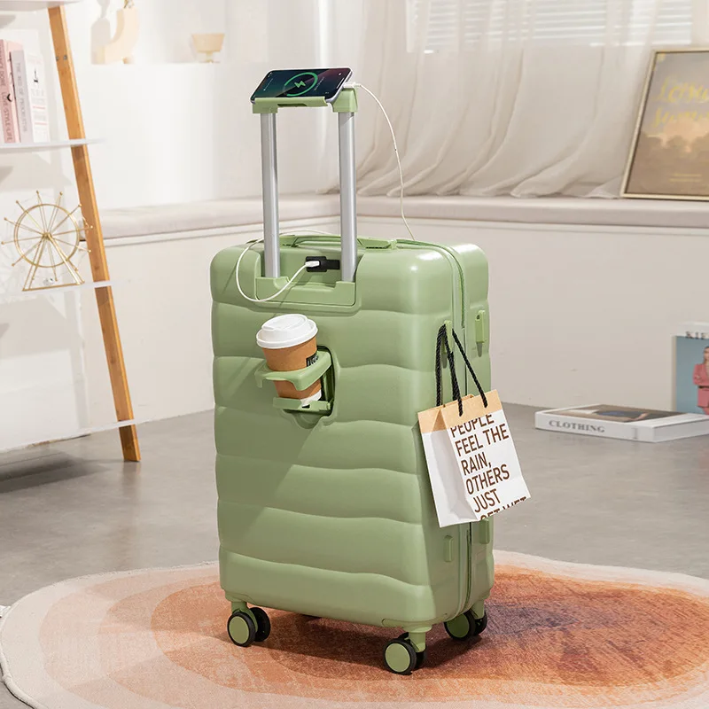 PLUENLI Suitcase Boarding Travel Women Password Universal Wheel Trolley Case Large Capacity USB Charging Port Men Luggage Case