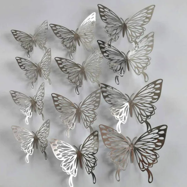 12Pcs Metal Texture Gold Artificial Butterfly Cake Topper Cake Decoration Simulation Butterflies Wedding Crafts Party Decoration D-Sliver