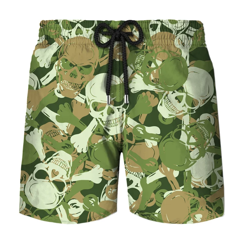 Camouflage Graphic Beach Shorts Men 3D Camo Gothic Skull Printed Swimming Trunks Sohier Army Vetern Military Fashion Short Pants 4