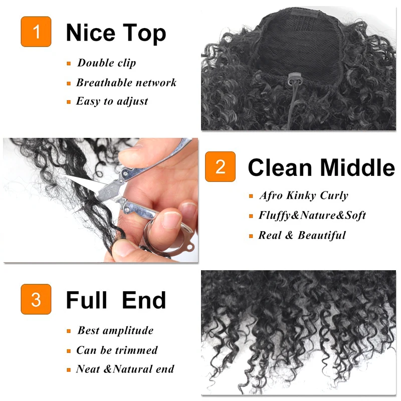 LUPU 12inch Afro Kinky Curly Ponytail Drawstring Ponytail  for Black Women Afro Puff Drawstring Ponytail