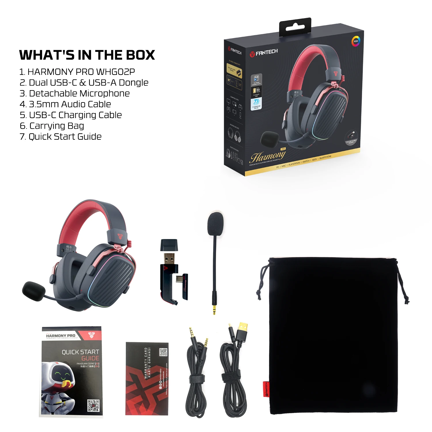 FANTECH Harmony pro Wireless Headset witch Microphone ENC Active Noise-cancelling and DIY Macro Wireless Mode for PC PS4 PS5 NS