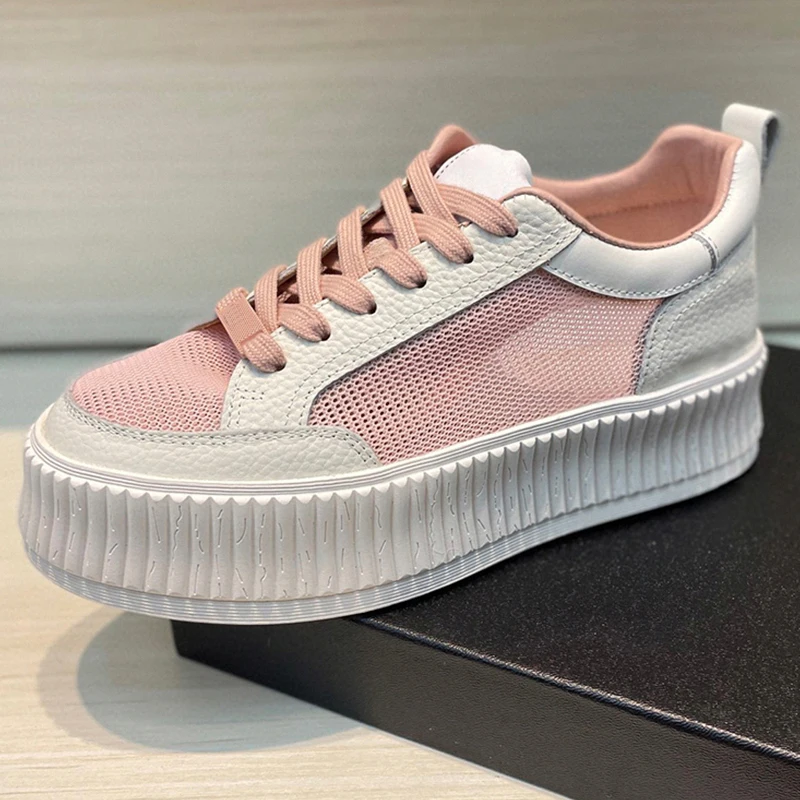 

Casual Shoes Women Spring Autumn New Net Mesh Upper Design Thick Bottom Sneaker Comfortable Breathable Round Toe Female Loafers