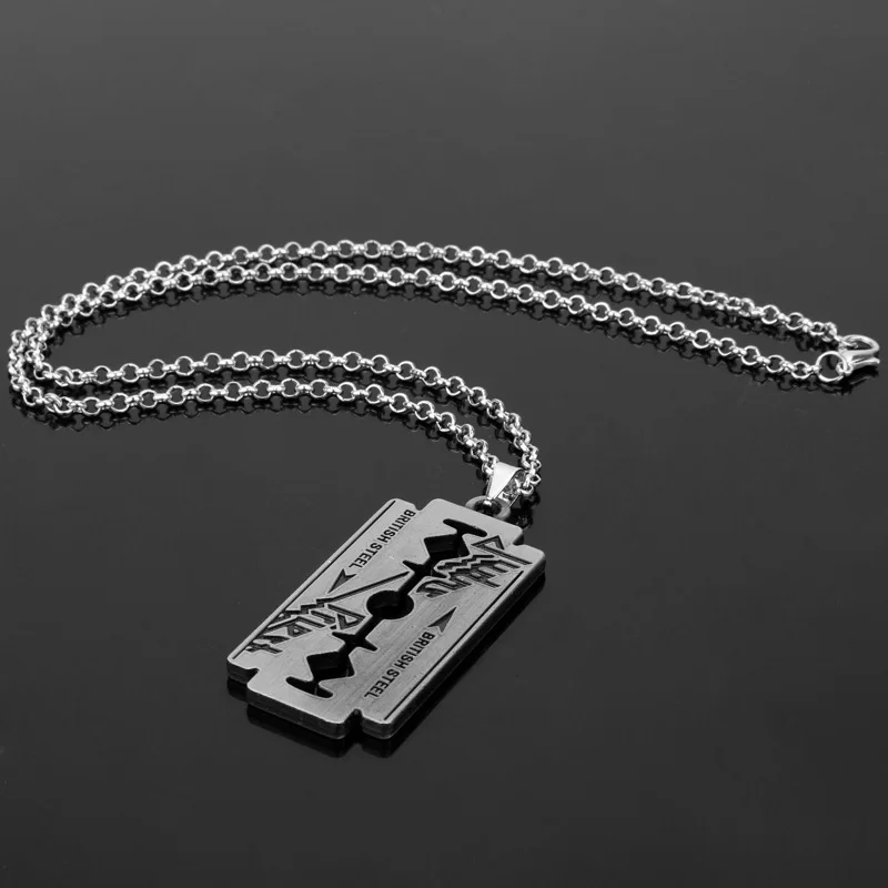 Hip Hop Rock Band Judas Priest Blade Razor Shape Pendant Necklace Long  Chain Men Metal Necklace - AliExpress