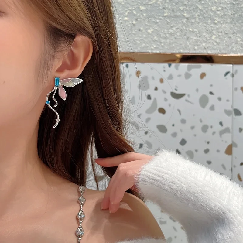 여성용 금속 에나멜 나비 귀걸이, 도매 패션 쥬얼리, 로트당 10 쌍