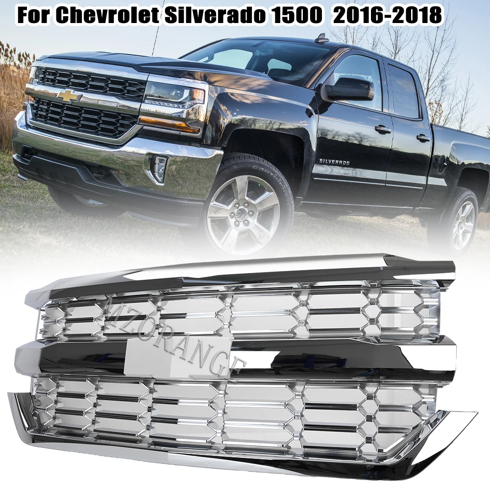 for Chevrolet Silverado 1500 2016 2017 2018 All Chrome Front Bumper Grill Grille Cover Trim Car Exterior Parts Accessories AliExpress