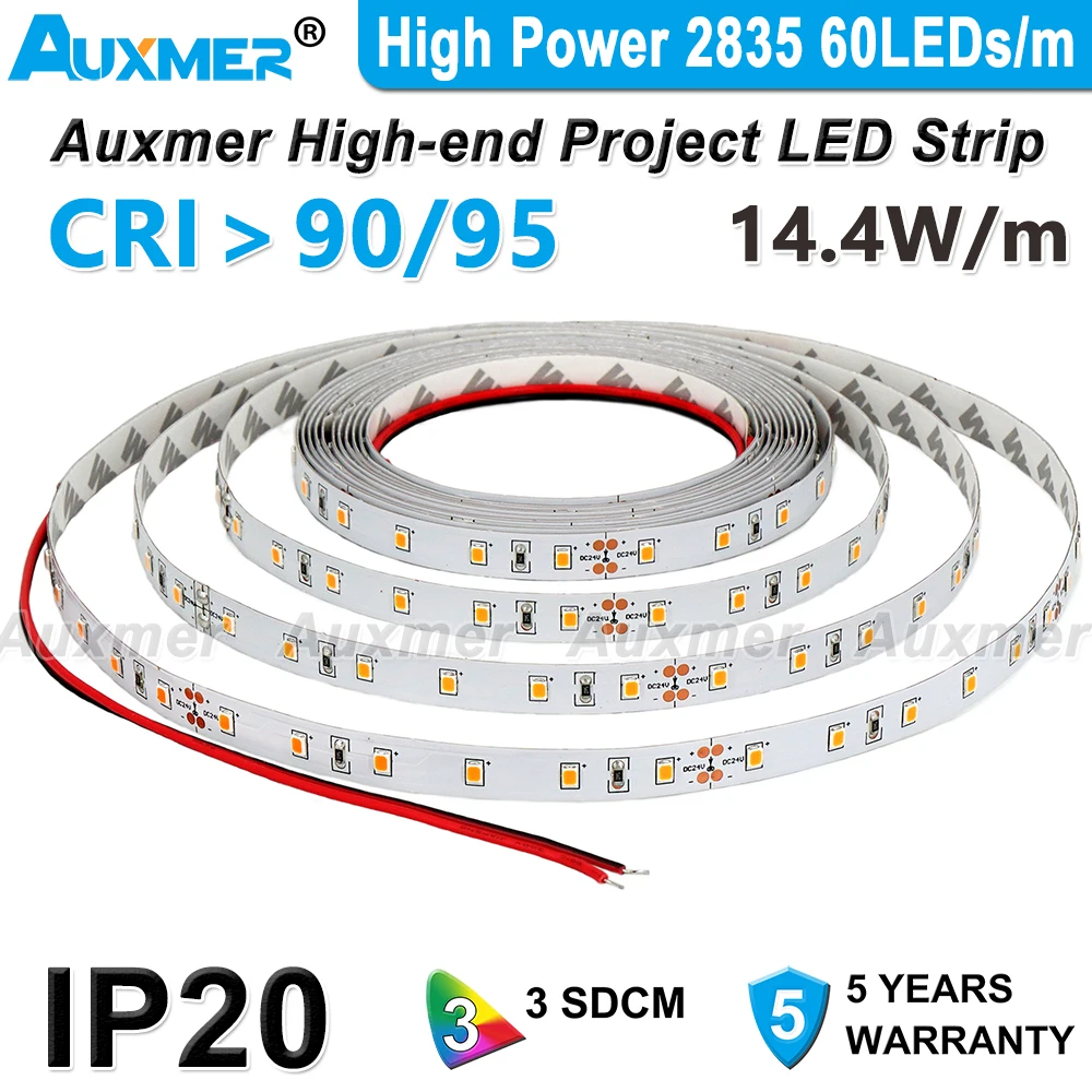 High Power 2835 LED Strip Light 60LEDs/m,CRI95/CRI90,14.4W/m, DC12V 24V 16.4ft LED Lights 2200-8000K Red Green Blue Amber IP20