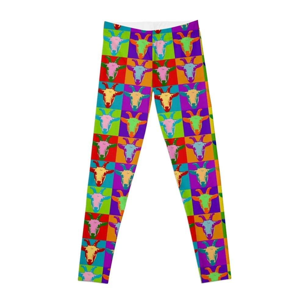 

Goat Pop Art Graphic BIlly Goat Bright Color Retro Leggings active wear Fitness's gym clothes Womens Leggings