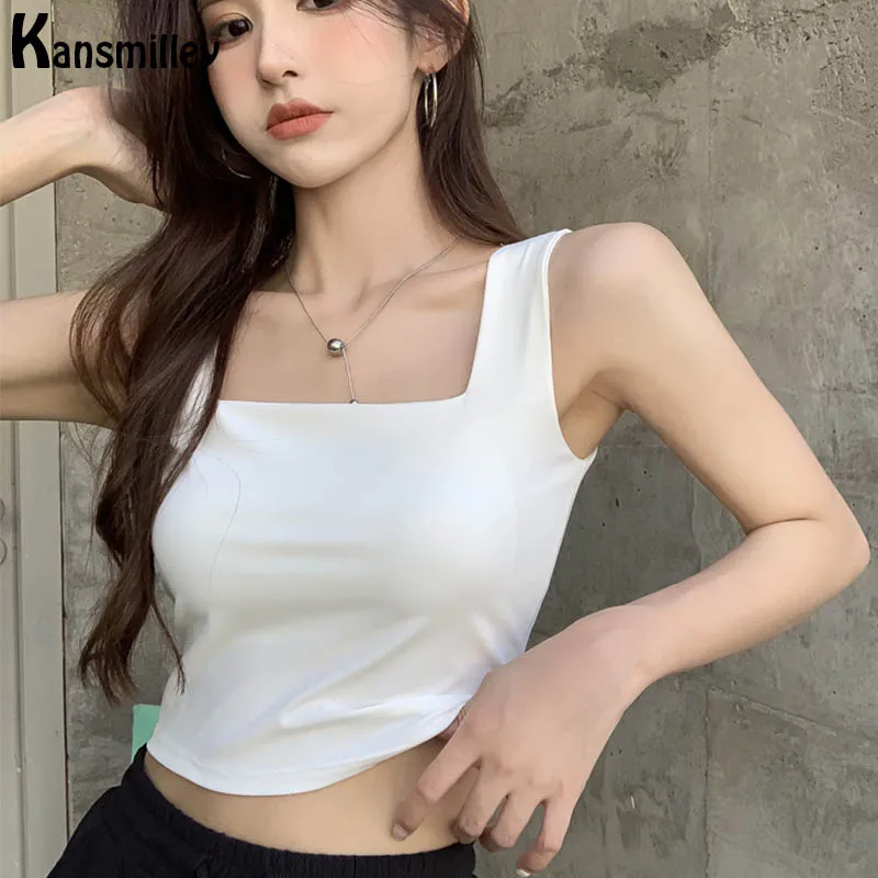 

Square Neck Ladies Camisole Yoga Sports Underwear Outdoor Running Fitness Breathable Ice Silk Wide Strap Bottoming Crop Top