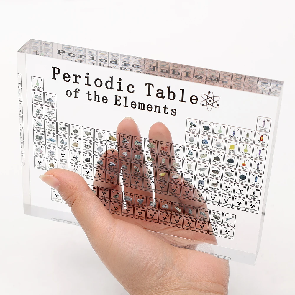 

Acrylic Periodic Table Display with Real Elements Kids Teaching School Day Birthday Gift Chemical Element Home School Decoration