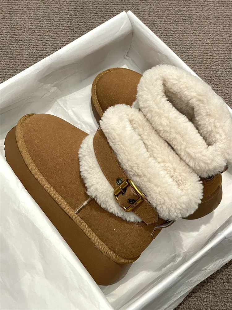 

Med Heel Boots Shoes Winter Footwear Luxury Designer Australia Round Toe Boots-Women Ladies 2023 Lolita Fashion Snow Elegant An