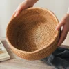 1pc/3pcs Rattan Fruit Basket Circular Woven Decorative Serving Basket Steamed Bun Basket Home Desktop Storage Box 3