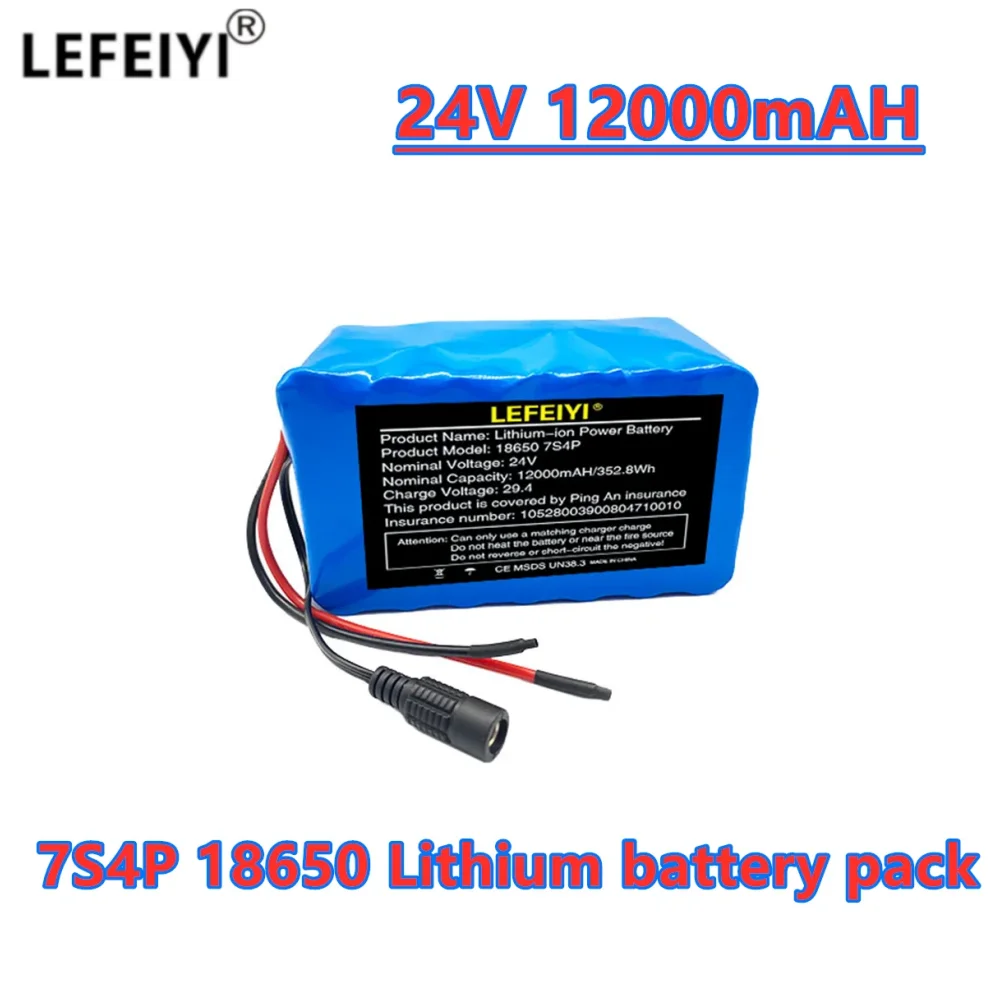 

LEFEIYI 24V 7S4P 12000mAh High Power 12AH 18650 Lithium Battery Pack with BMS 29.4V Electric Bicycle Electric Car+2A Charger