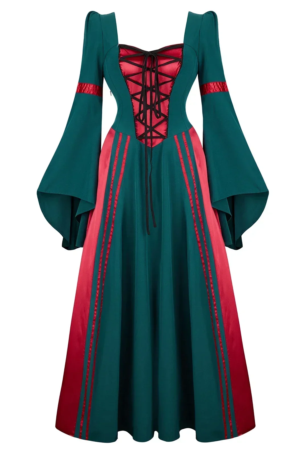 Robe Renaissance Victorienne Costume Médiéval Femme AFJIODUV - Robe  Renaissance Avec Oreilles - Vert/noir - Polyester Halloween Dress, image size:1067x1601