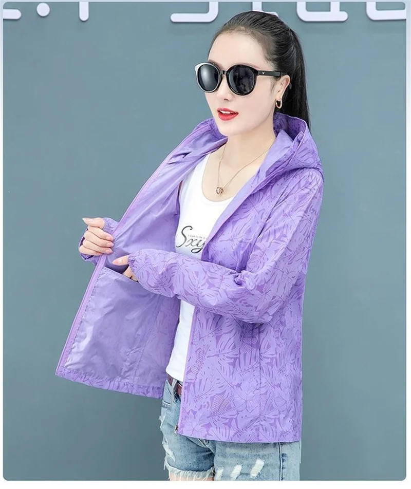 Hooded Long Sleeve Thin Windbreaker Women's Coat Jacket 2023 New Summer Loose Sunscreen Coat Female UV Resistant Outdoor Top 4XL