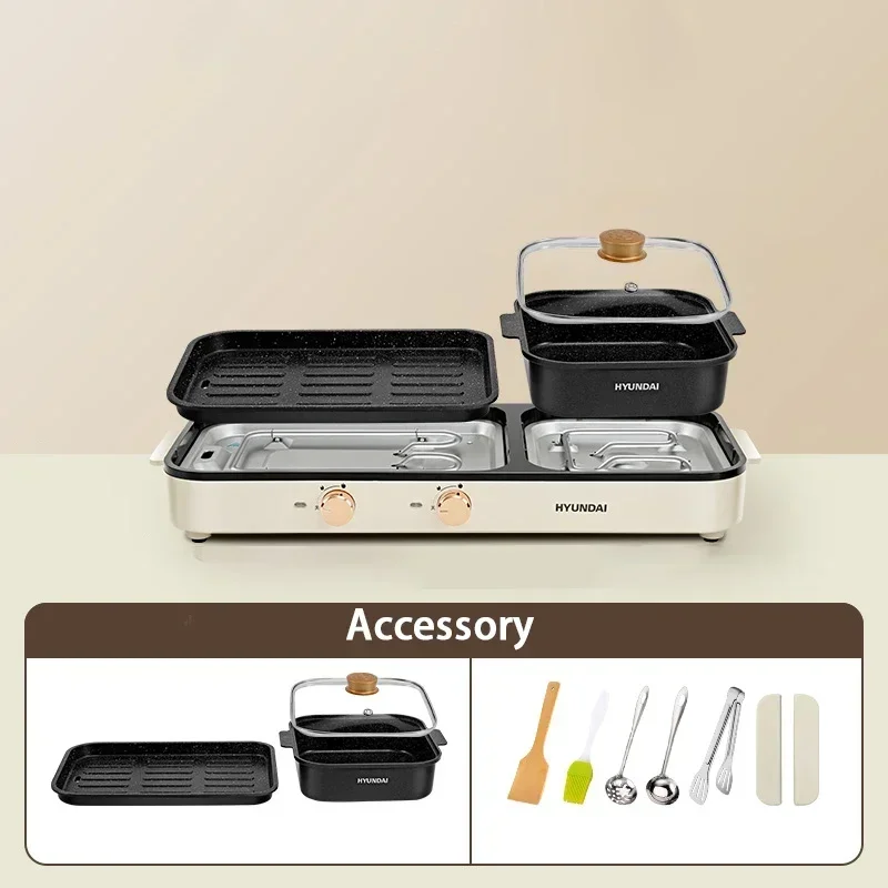 Electric Griddle 3-in-1 Multifunction Cooker Dual Temperature Control Detachable Disk Non-stick Electric Grills for Barbecue Stew Cooking Hot Pot