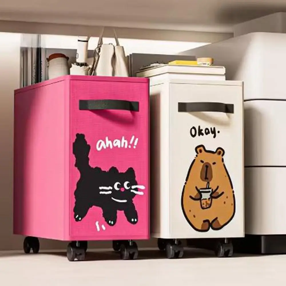 Oxford Cloth Under Desk Cart Storage Basket Cartoon Animal Print Movable Rolling Storage Cart Space Saving Cute