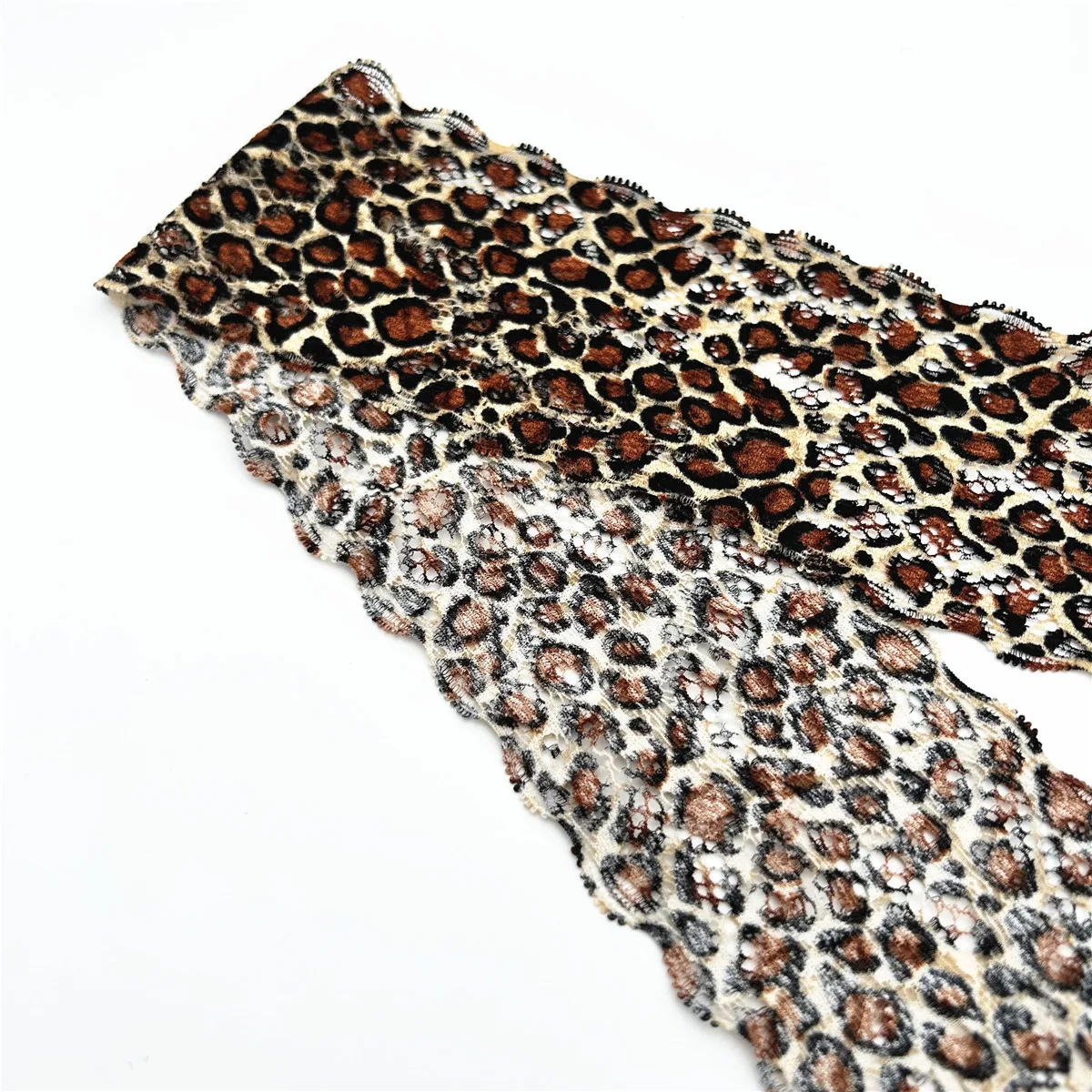 6Y/Lot Width 6cm Narrow Brown Leopard Elastic Lace Trim 3