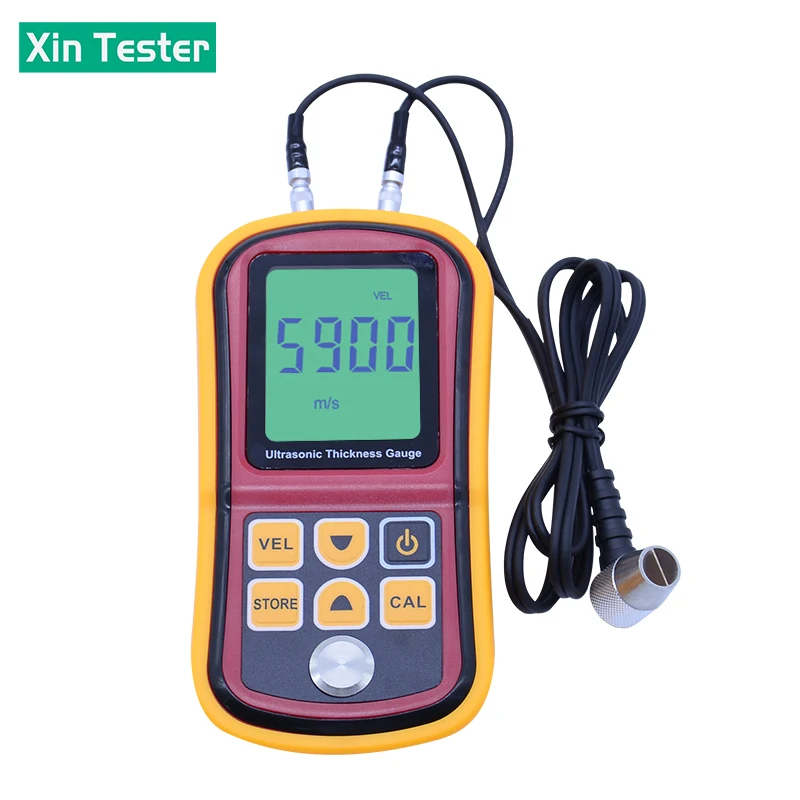 Xin Tester Digital Ultrasonic Thickness Gauge Tester Metal Glass 1.2-225mm Sound Velocity Meter 0.1mm Resolution LCD Display