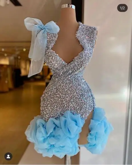 Cocktail Dress, Glitter Sky Blue Tulle Mini for Party