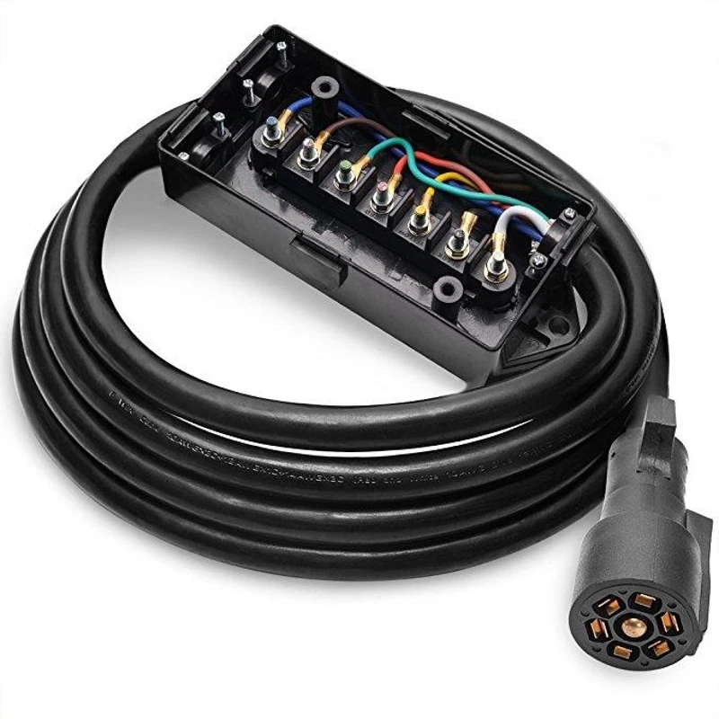 

Heavy Duty 7 Way Plug Inline Trailer Cord Junction Box with 8 Ft Cable
