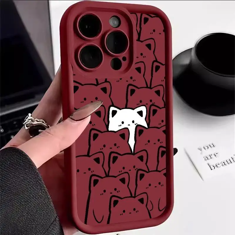 Stylish Cat Design Soft Silicone Phone Case with Textured Lines
