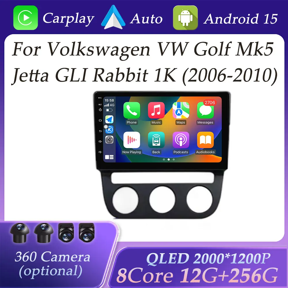 Reproductor Multimedia de Radio de coche Carplay para Volkswagen VW Golf Mk5 Jetta GLI Rabbit 1K 2006 - 2010 pantalla dividida GPS Navi DSP estéreo 1