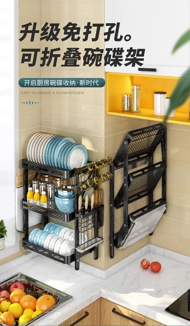 Dish Rack Foldable Dish Drying Rack With Drip Tray For Hanging