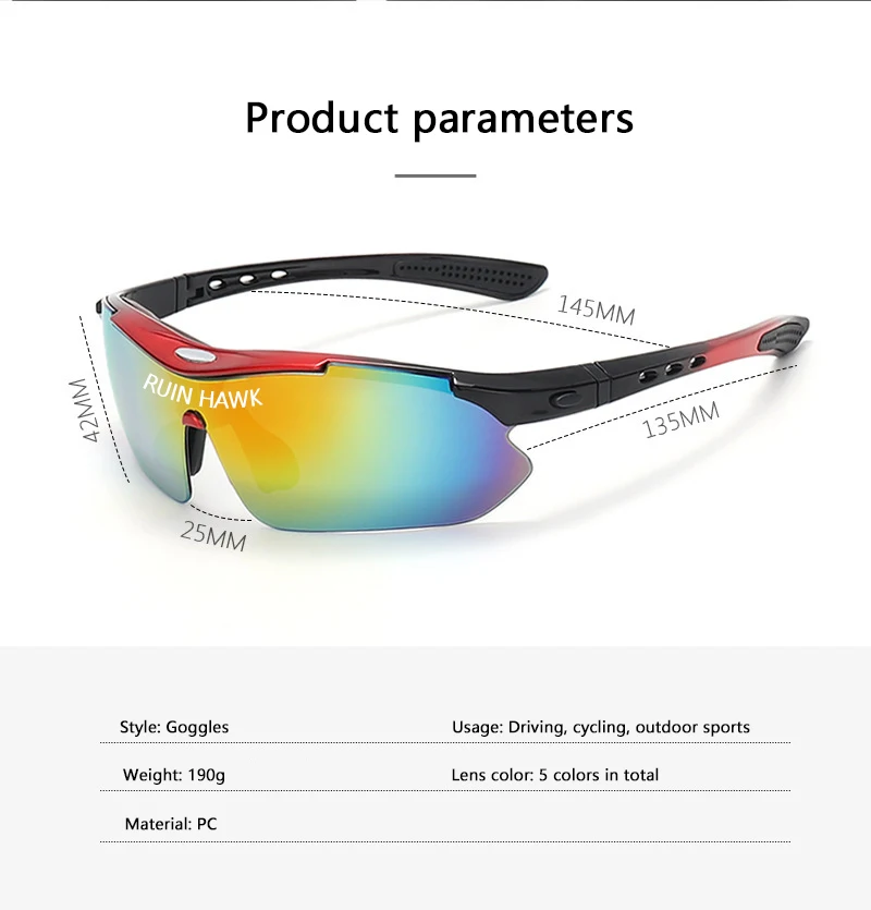 Polarized Sports Glasses Outdoor road cycling UV protective glasses for men and women mountaineering and camping sunglasses with 5 lenses