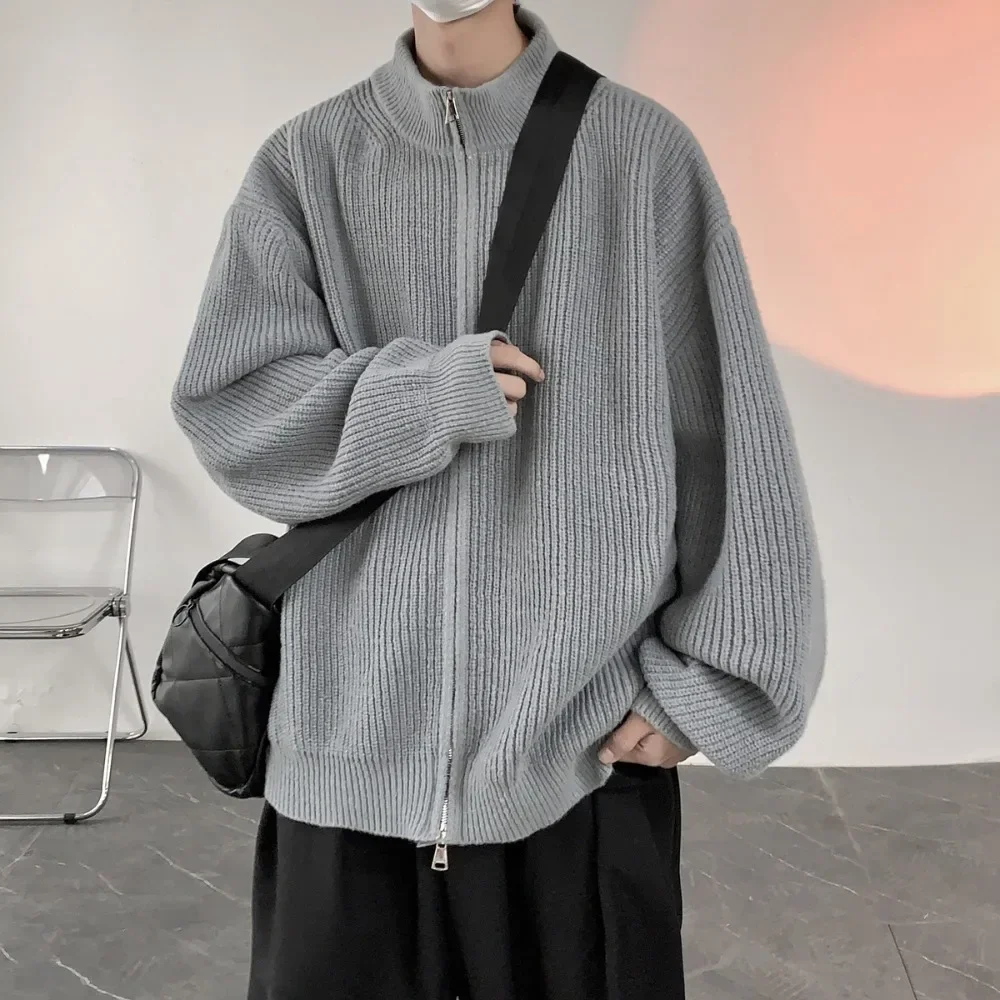 

Autumn Winter New Men's Zipper Sweater Jacket Long Sleeve Casual Oversize Men Stand Collar Jackets Male Korean Style Trend Coat