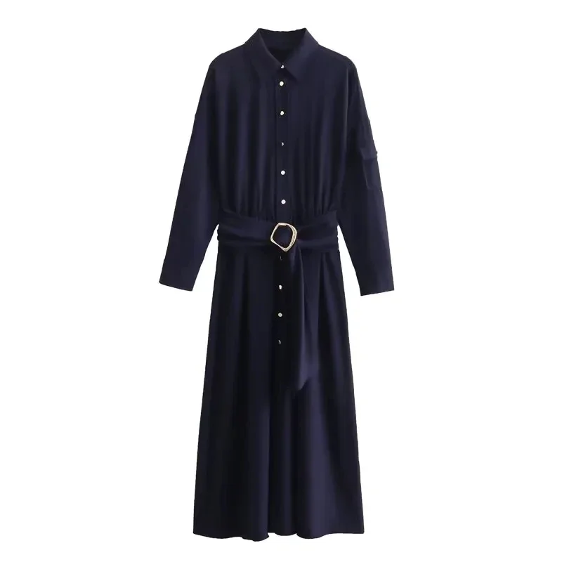 

Belted Shirt Dress Woman Autumn Long Dresses For Women Simple And Elegant Formal Dress 2023 Long Sleeve Midi Dresses