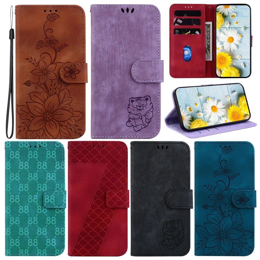 Custodia A Portafoglio In Pelle Per Tecno Spark Go Pova 5 4 Pro Neo 3 2 Flip Card Slot Holder Cover Flower Tiger Pattern Strap Coque