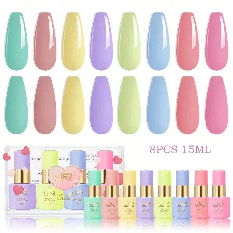 JR 8pcs 15ml Gel Nail Polish Set Including Red Pink Nude Gel