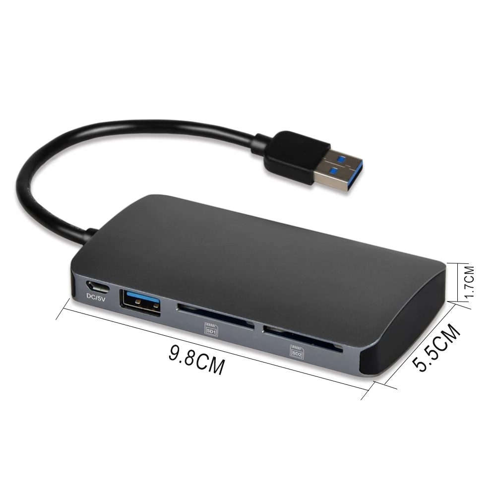 Multiple SD Card Reader, 4 Slot SD Card Reader and 2 USB 3.0 5Gbs for Computer,Support SDXC Up to 2TB SDHC Up to 256GB UHS-I