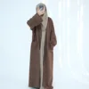 Winter Suede Open Abaya Kimono Cardigan Muslim Warm Coat Tunics and Abayas for Women Dubai Luxury Kaftan Autumn Islamic Clothing