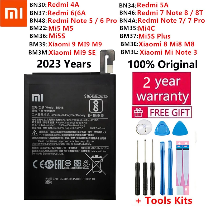 

100% Original Battery For For Xiaomi Redmi Note Hongmi Mi 4A 4C 5 5A 5S 6 6A 7 8 8T Mi8 9 M9 Mi9 SE Plus Pro Replacement Bateria