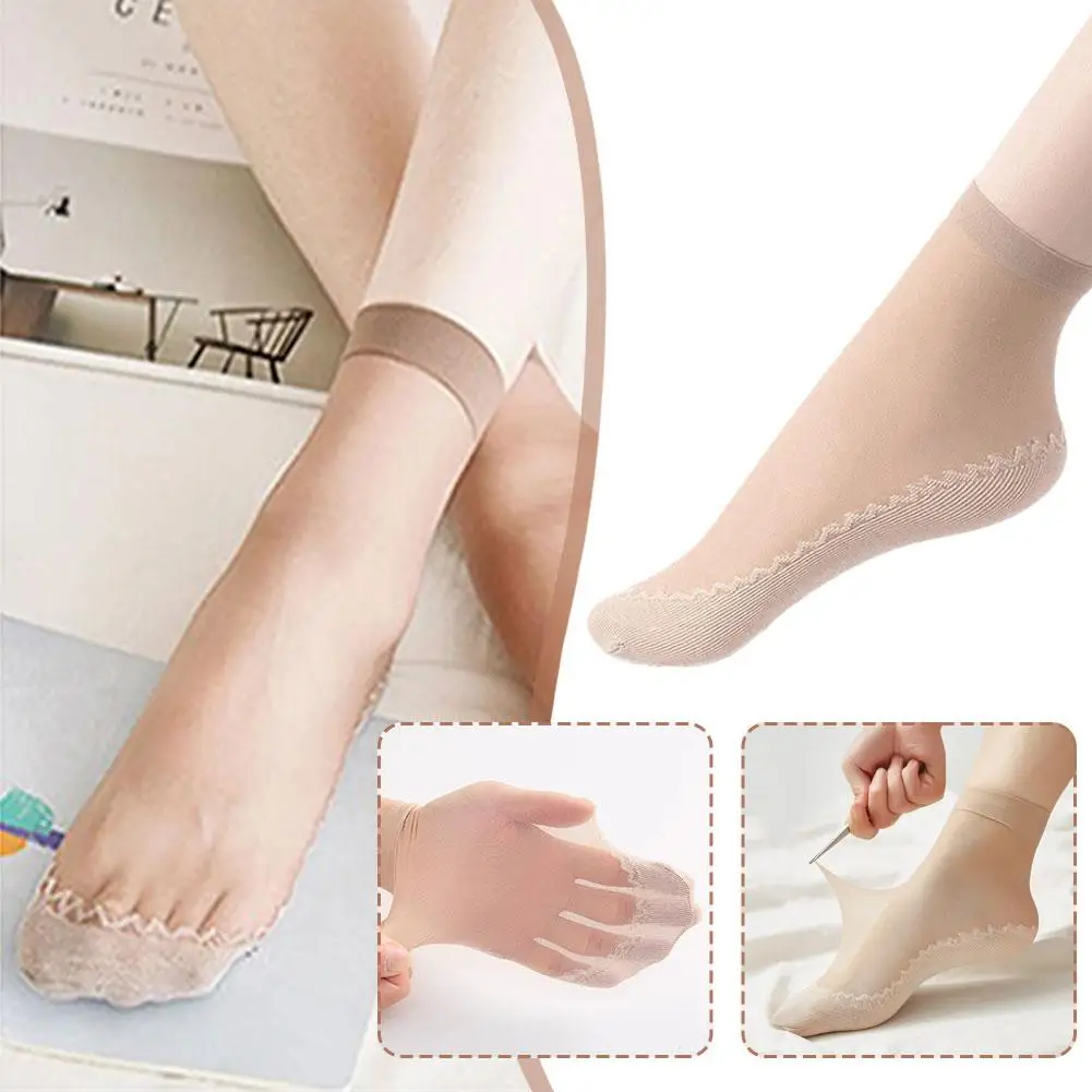 

10 Pairs New Spring Summer Women Soft Socks Velvet Socks Splice Silk Ultrathin Breathable Bottom Non-Slip Sock Lady Transpa U7T6
