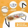 Elevated Cat Bowls - Set of 2/3 stainless steel Pet Food Bowls with Wooden & Metal Stand - 15 degree tilt Cat accessories 2