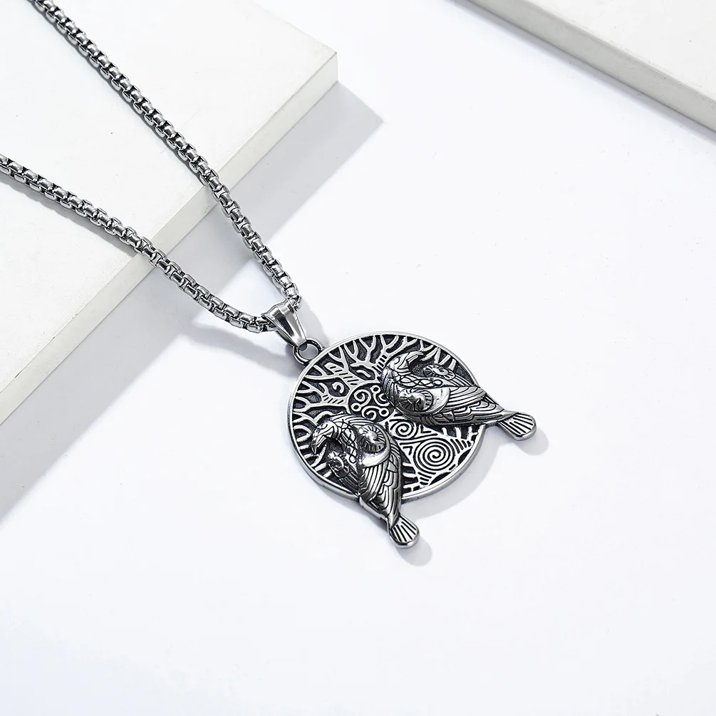 PSJ Jewelry Vintage Viking Cow Design Pendant Titanium Stainless Steel Necklace for Men