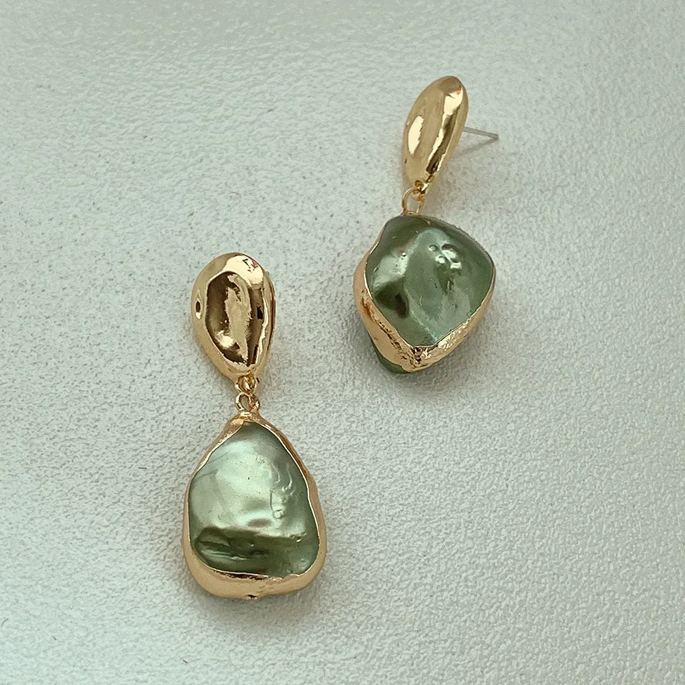 Minar Unique Design Irregular Baroque Pearl Long Drop Earrings for Women Gold Color Metal Geometric Dangle DEarrings Oorbellen hoop earrings