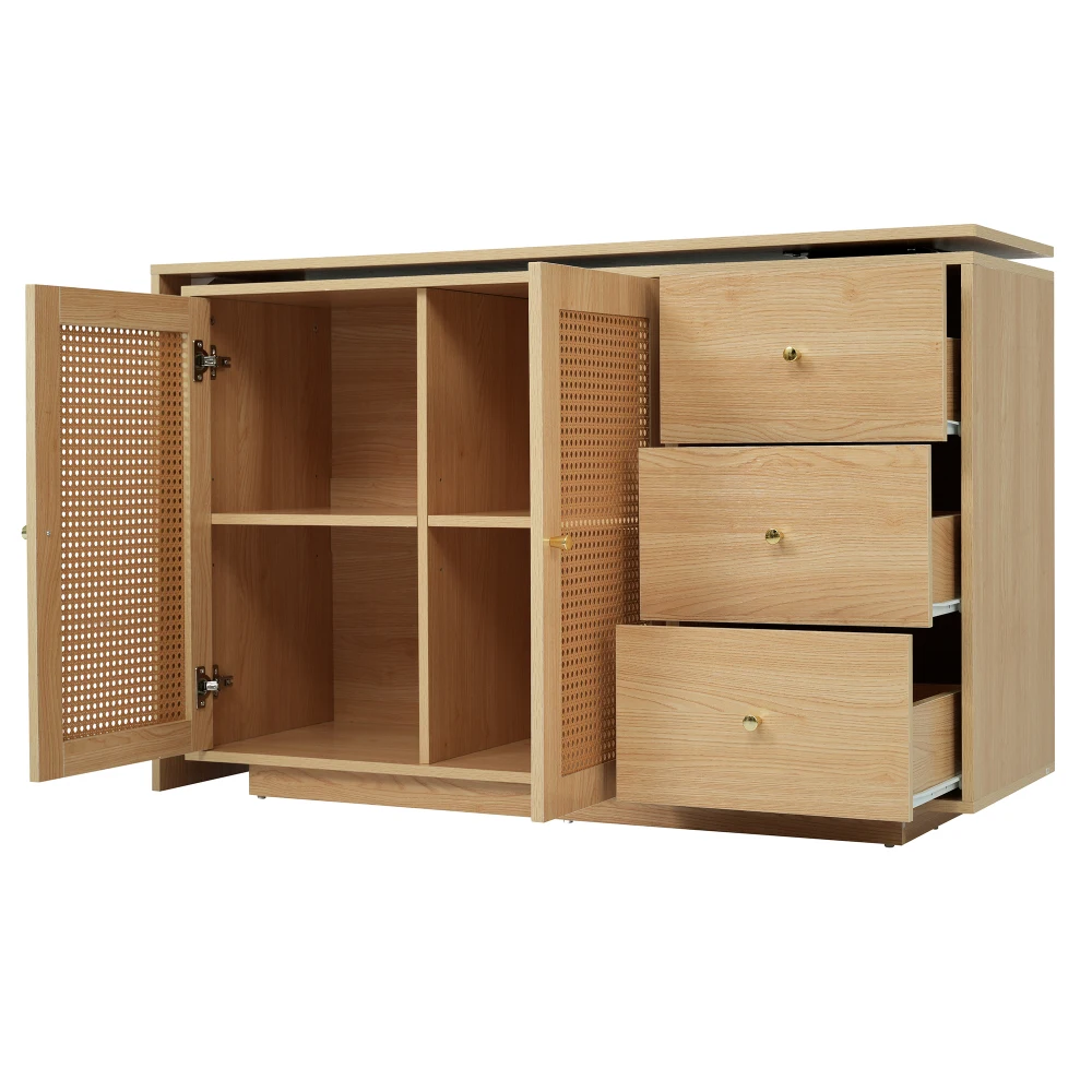 Leichter, luxuriöser High-End-Schreibtisch, L-förmiger Ecktisch, Computertisch mit Rattantüren, Friseurtisch, Weiß 126 cm – Detail 14