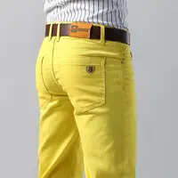 Men's Colorful Denim Stretch Stretch Jeans New Elastic Yellow Pink Red Slim Male Clothing Simple Business Denim Trousers 2